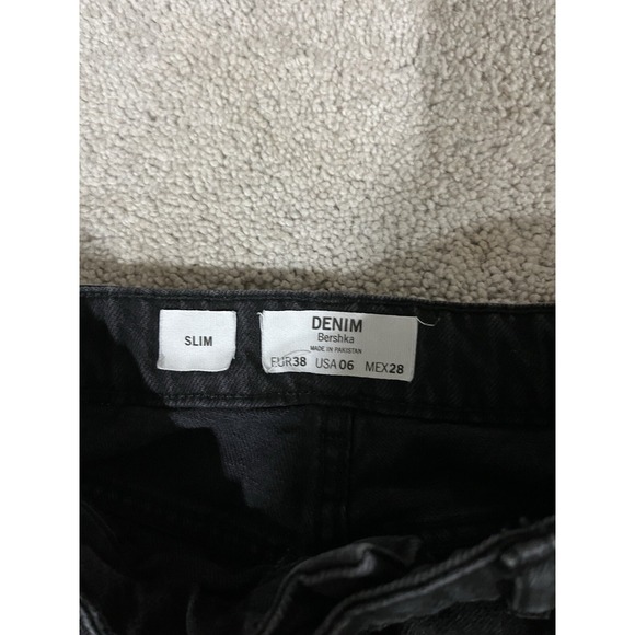 Bershka Black Demin Distressed Destroyed Raw Hem Jeans US 6 - Picture 3 of 5